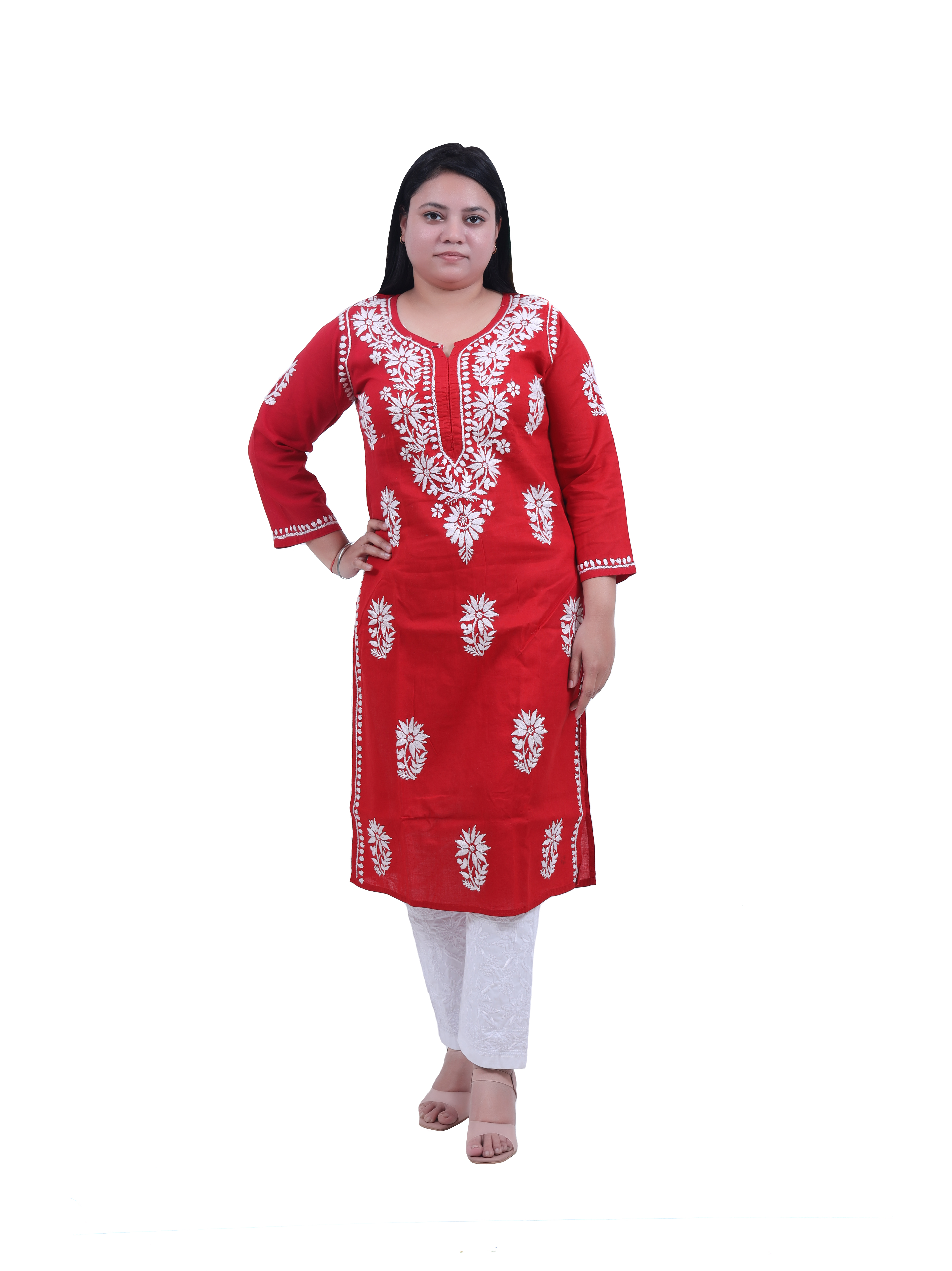 TABARRUK Hand Embroidered Pure Cotton Chikankari Kurti for Women