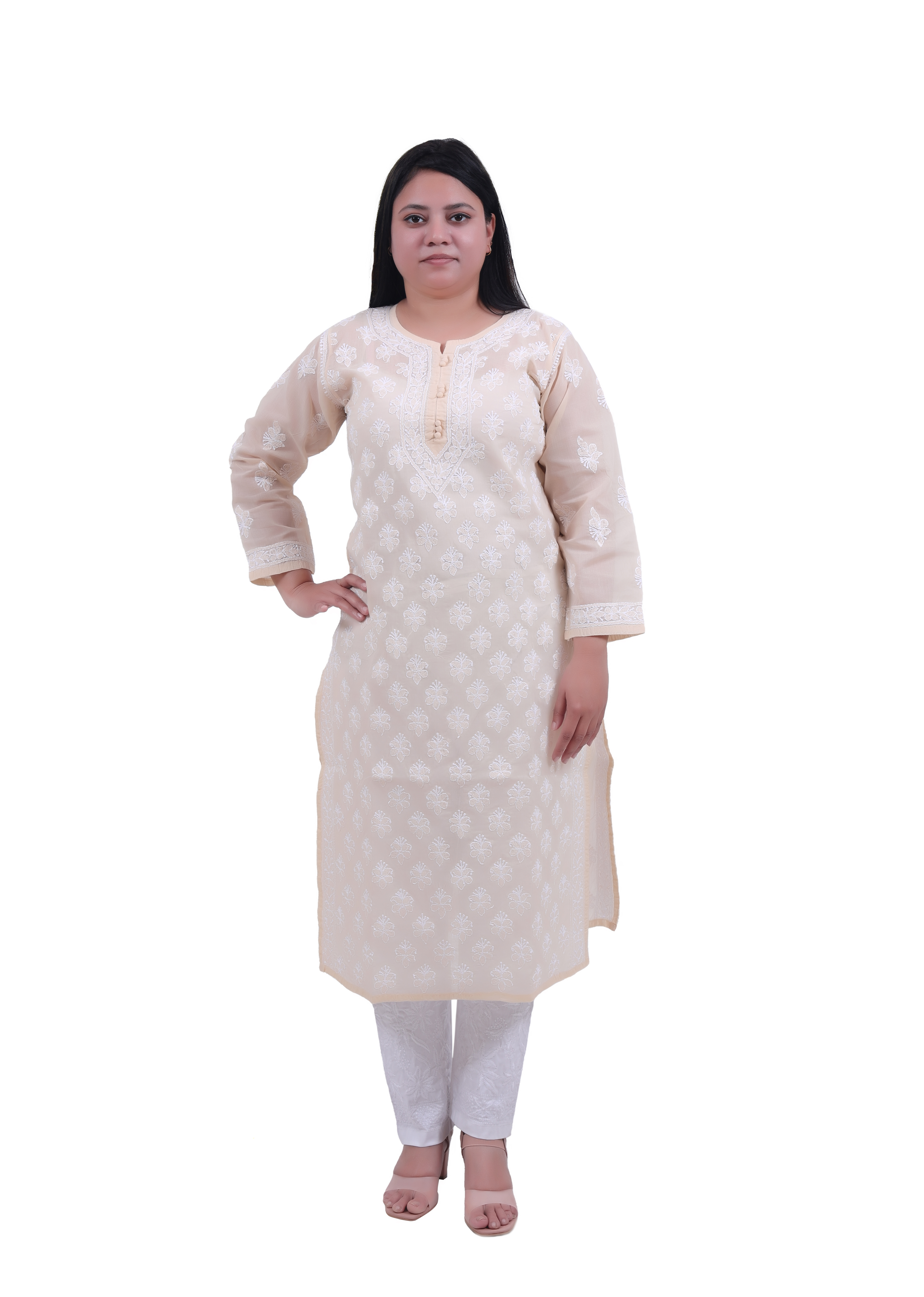 TABARRUK Chikankari Hand Embroidered Pure Cotton Kurti for Women