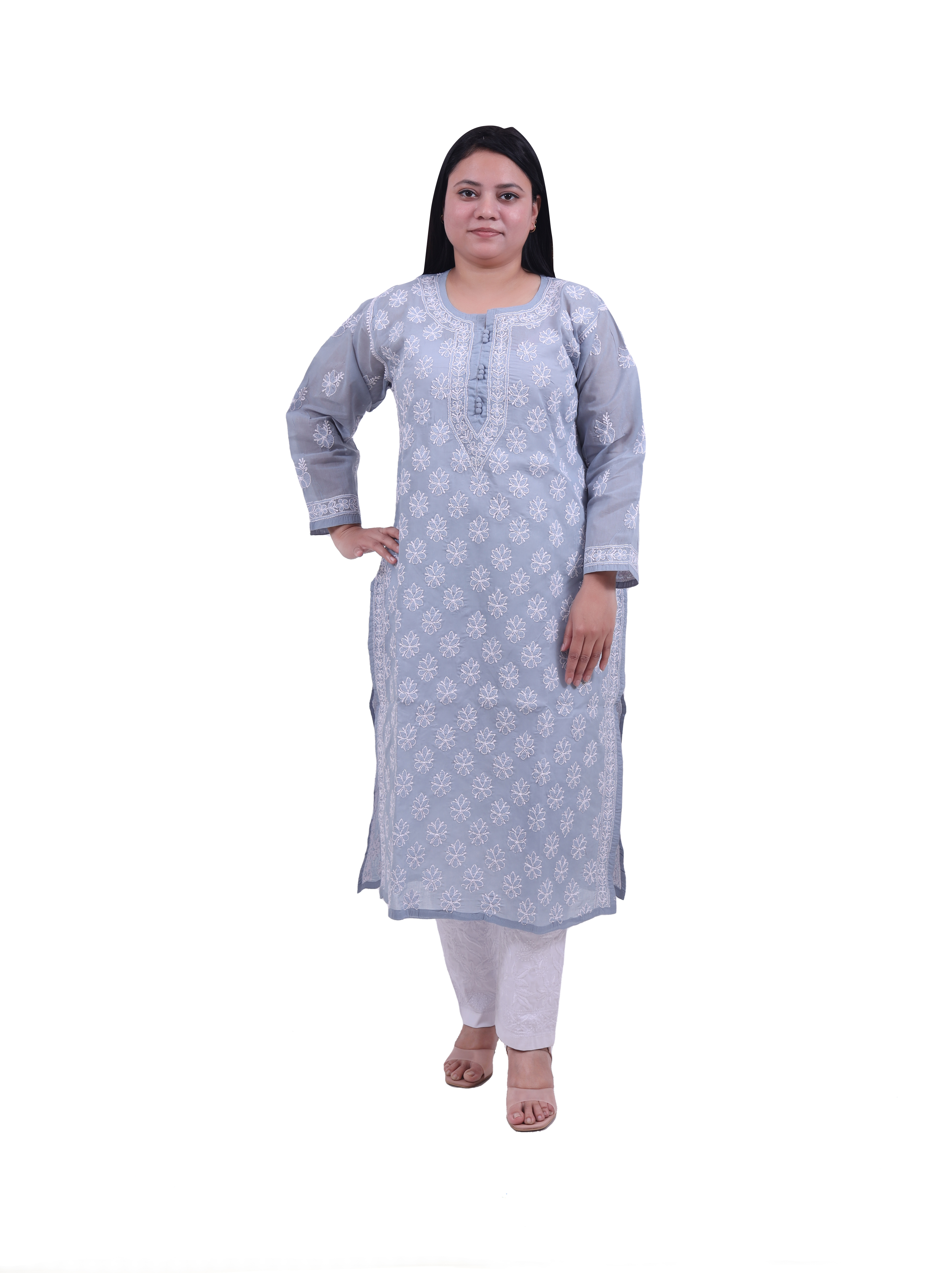 TABARRUK Chikankari Hand Embroidered Pure Cotton Kurti for Women