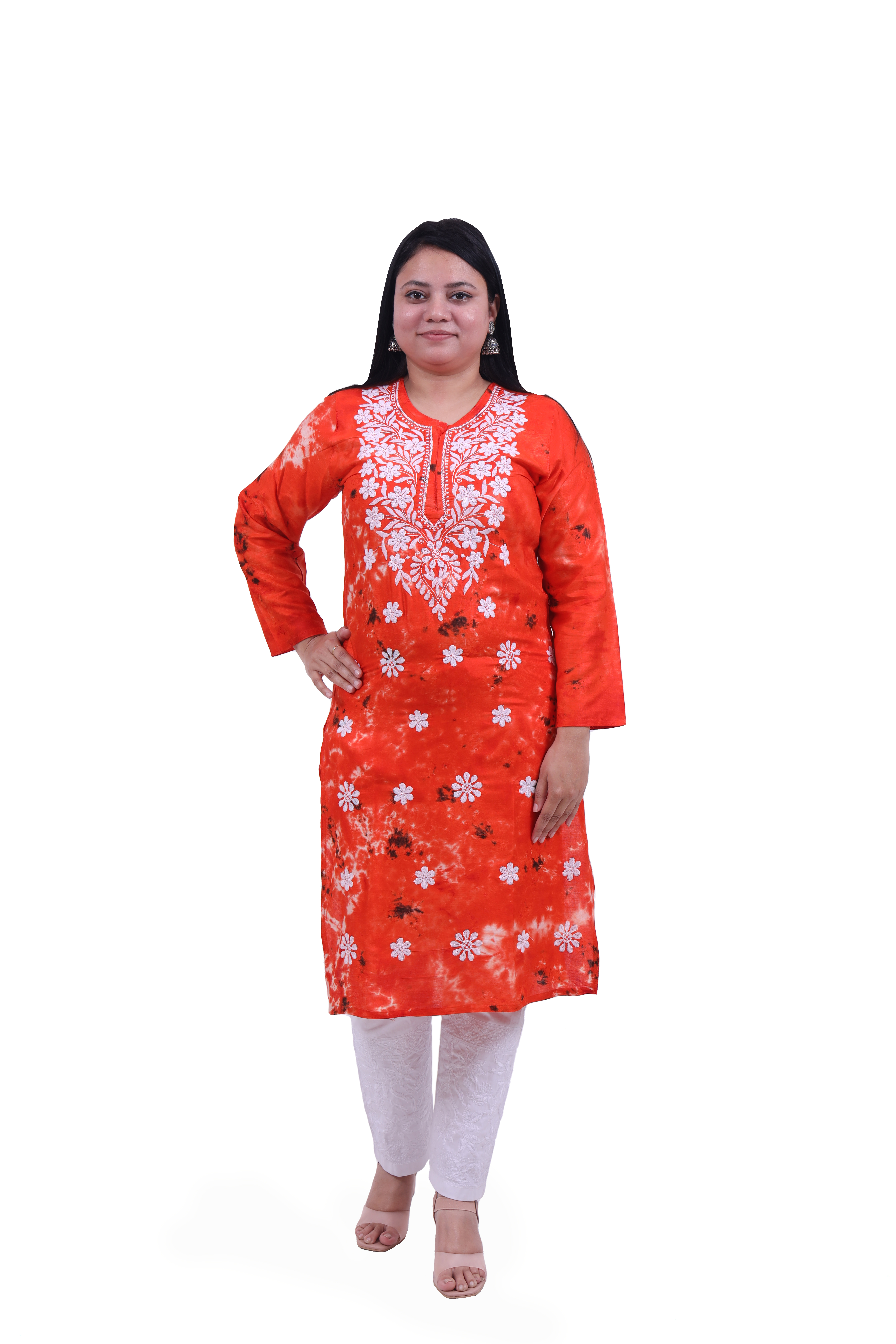 TABARRUK TIE & DYE Chikan Kurti for Women-Red Color