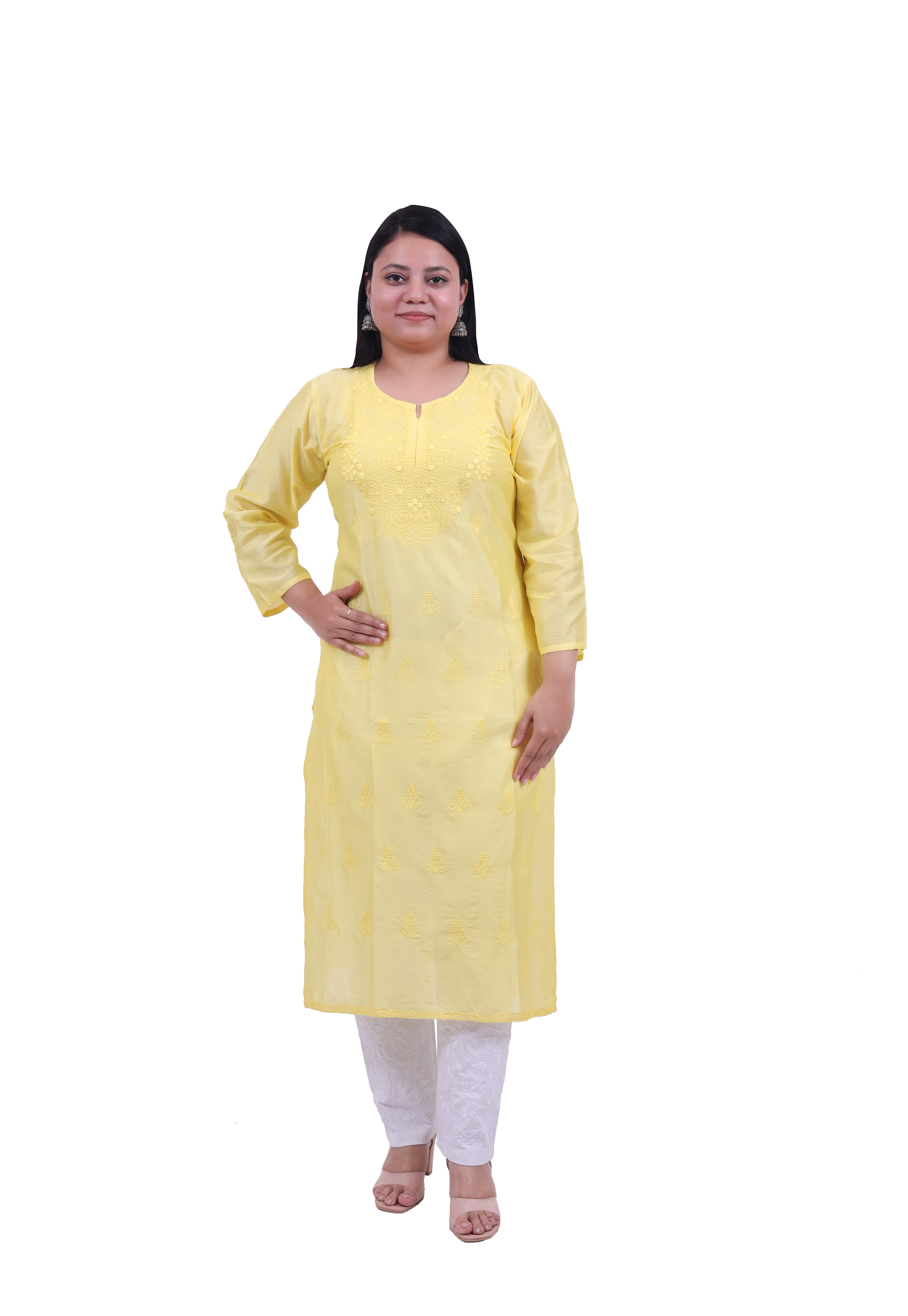 TABARRUK Chanderi Lucknowi Chikankari Kurti for Women
